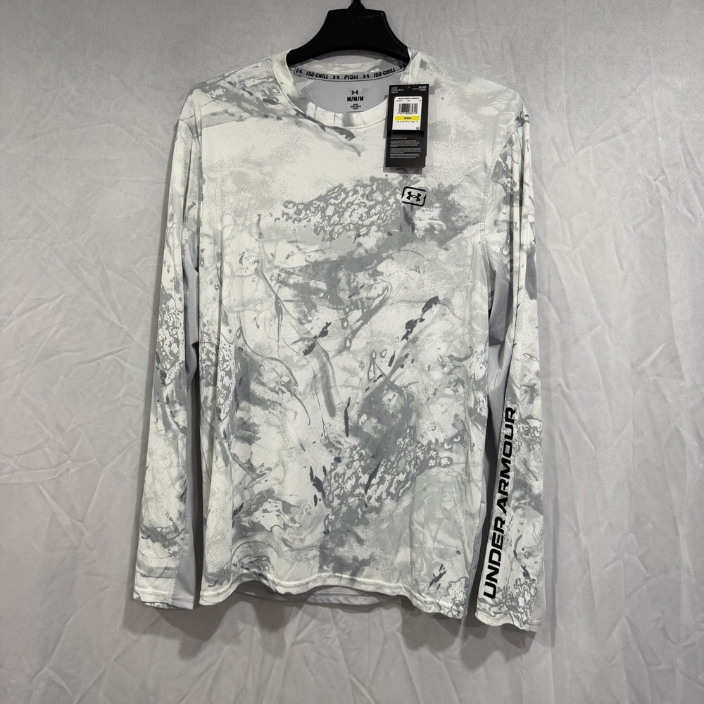 Under Armour Men's Fish Pro Camo Long Sleeve White/Gray Loose M UPF 50